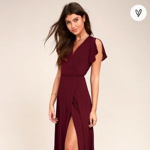 Lulus Heart of Marigold Burgundy Wrap Maxi Dress